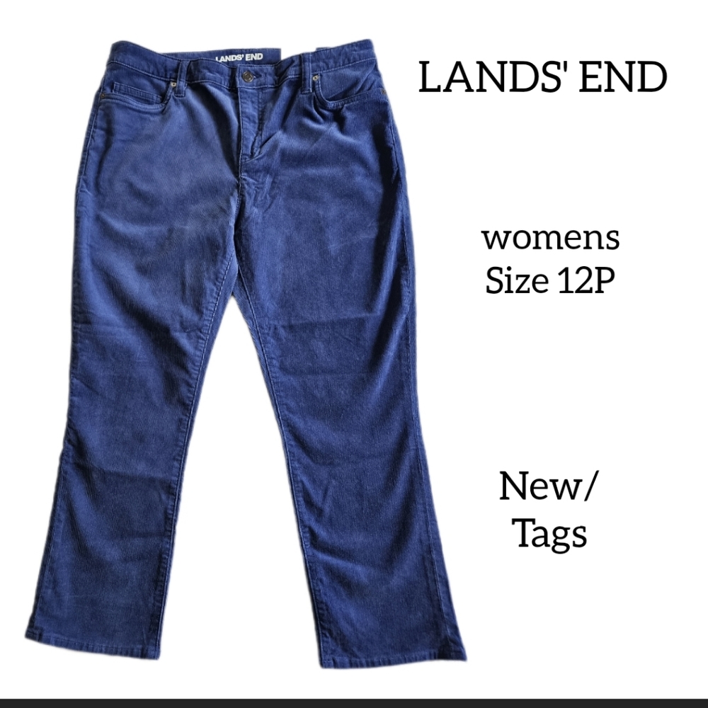 LANDS' END BLUE  CORDUROY WOMENS JEANS SIZE 12 P NEW WITH TAGS